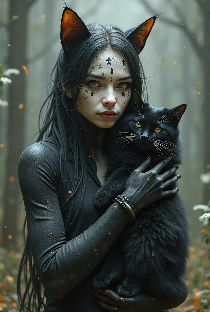 But let it be more and that the whole face is like a cat and holds a black cat