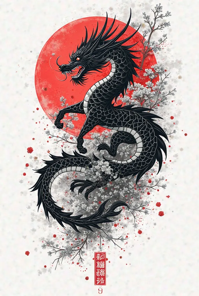 I need a design for a traditional Japanese tattoo. in black and white with touches of red . 