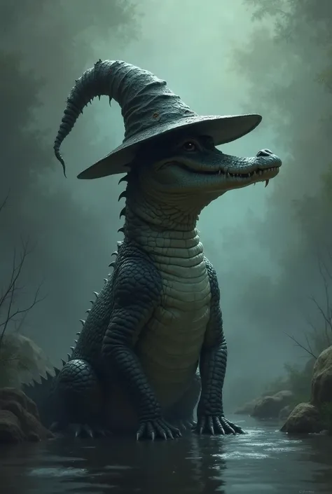 Silhouette of an alligator wearing a wizard's hat