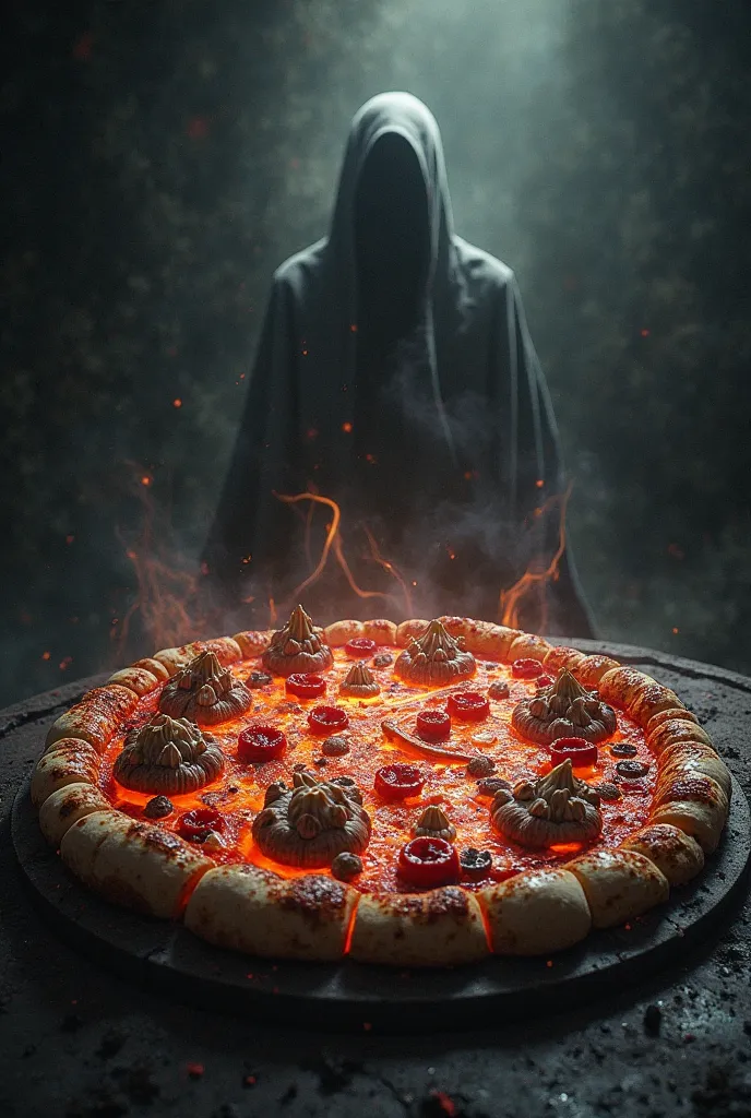 draw a dark themed pizza with poisons on it