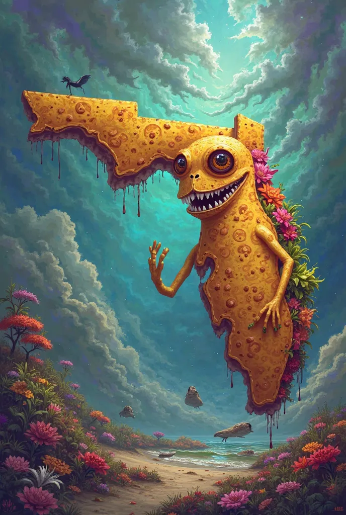  Create a monster /Digimon merging a taco and the state of Florida 