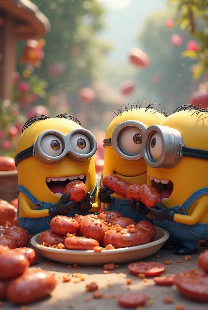 Minions eating sausage 