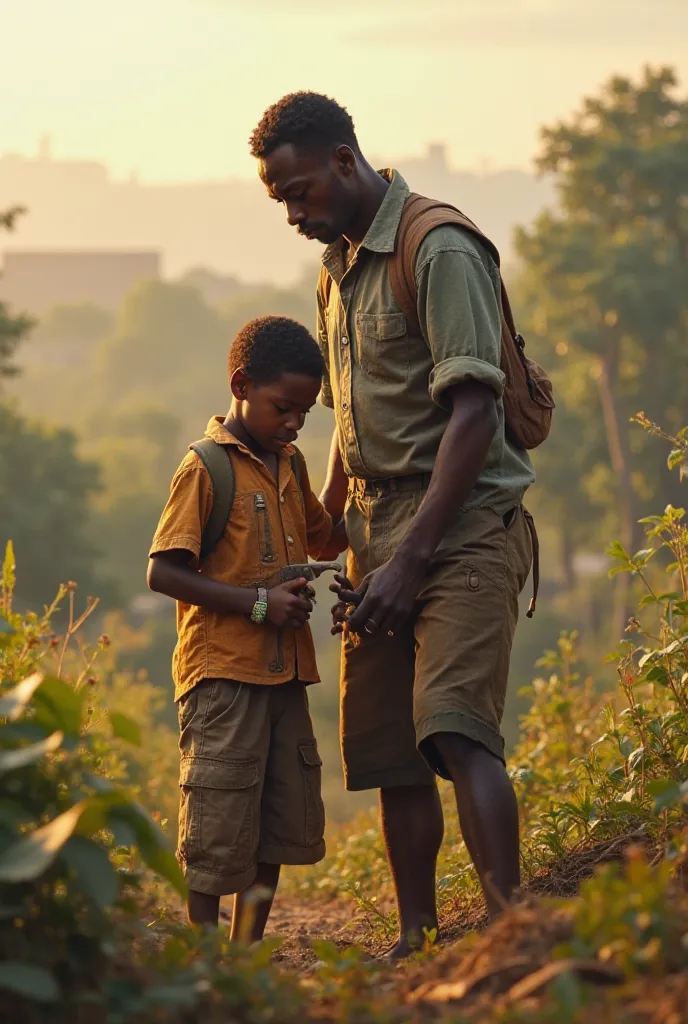 A young Liberia man and his son at work 