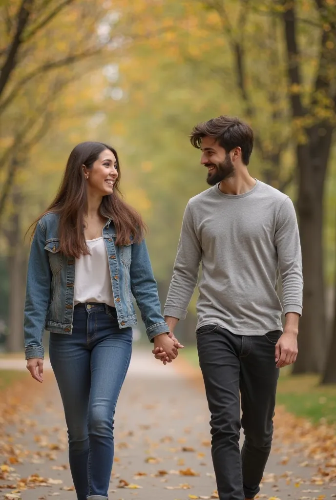 (In slow motion, a happy couple walks through a park, holding hands and talking. The camera gradually focuses on their expressions. The girl excitedly says something, and the boy looks at her with admiration.)