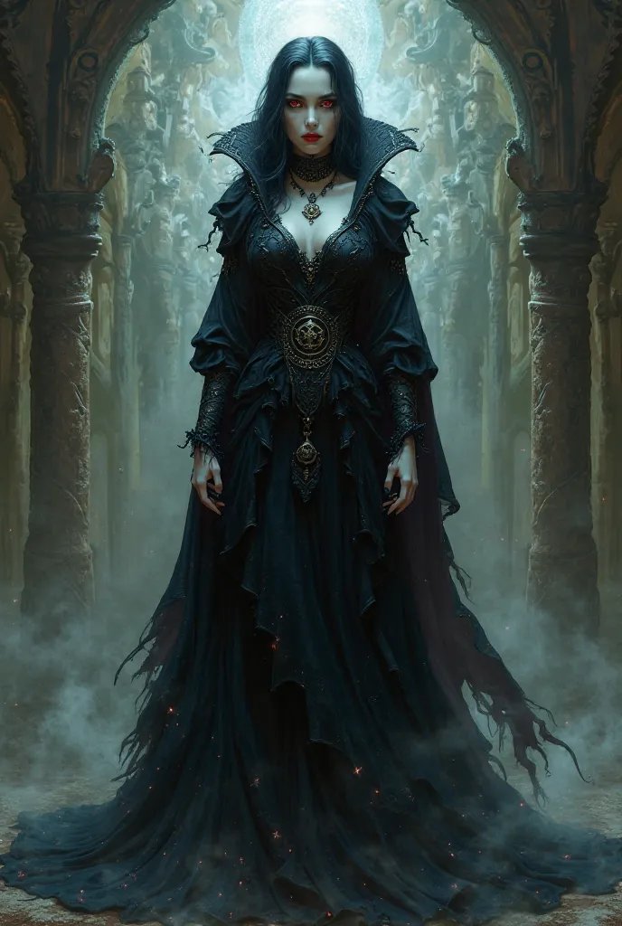 A female vampire, warlock, stile d&d 