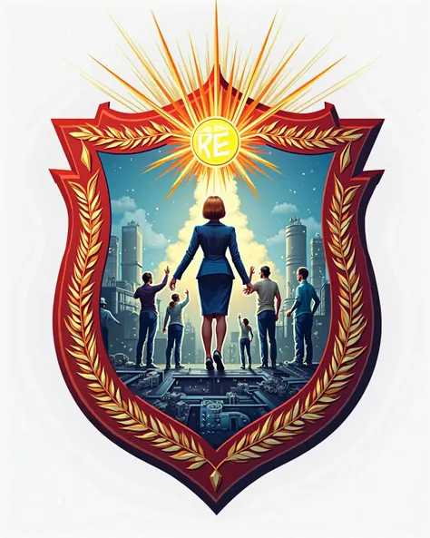 "Create a bright,  Colorful , neomorphism, 3D coat of arms for Russia's largest telecommunications company "Rostelecom" in the style of classical Soviet social realism in the form of a heraldic shield. Use three basic colors:  rich , bright on a white back...