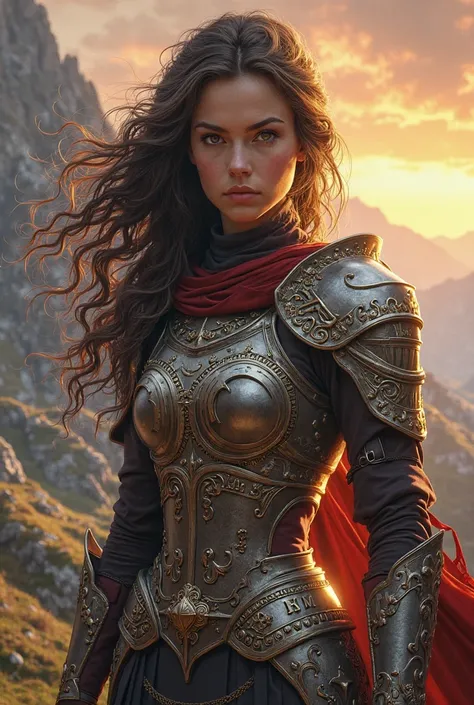 Create a wavy haired girl with armor