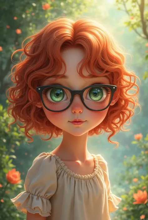 Girl with glasses with green eyes and curly red hair from 1,58 tall and 62 k of realistic anime 