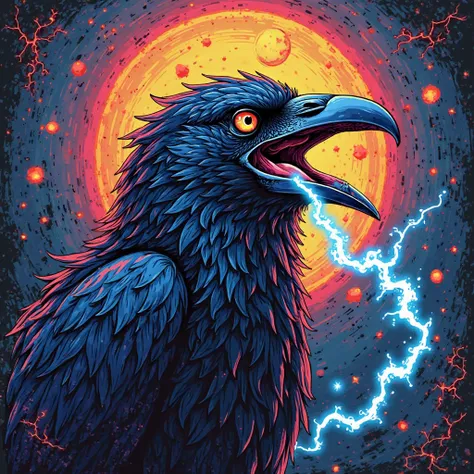 NFT 3D woodcut colorful venomous crow strong colors wild animal full body 
 Angry giant shooting lightning through the mouth flashy l, Cornos brilliance,  diffracted rays, anime style, looking at the viewer, blue eyes, looking at the viewer, Braid, , Open ...