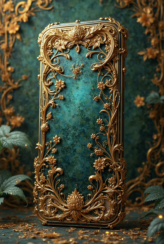 Art Nouveau style smartphone, with golden ornaments , decorations of the time