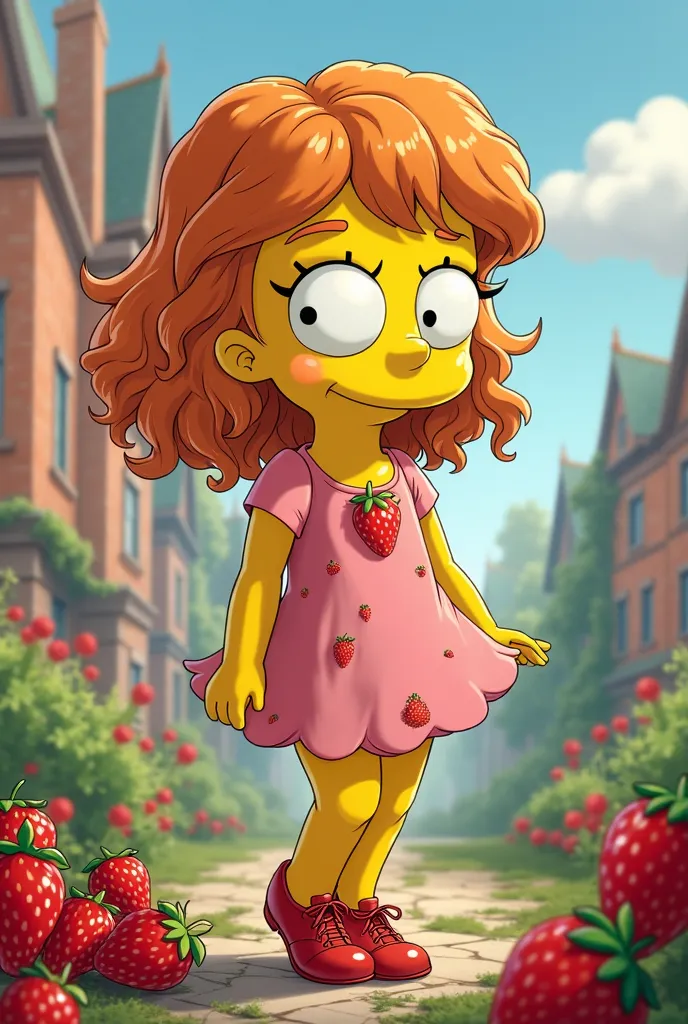 A fair-skinned girl from The Simpsons, who loves strawberries and dresses and red shoes 