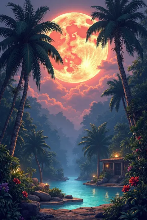 A land where twilight never ends. It is perpetually bathed in soft hues of orange, purple, and silver. The moon is central, casting its light constantly as it changes through phases. 
The realm is dominated by lush, dense jungles and tropical forests. Gian...