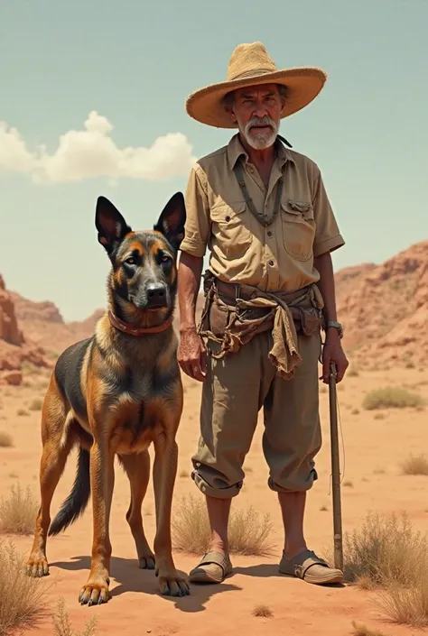 Cattle dog next to a caboclo in the desert