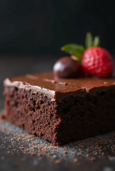 Cinematic Still-Framed Chocolate， chocolate cake， on dark background ， high quality photo ，Wet texture，Frosting，Studio Photos，slice，Shallow depth of field，Vignette，Very detailed，High Budget，Bokeh，Movie widescreen，gloomy，epic，gorgeous，film particles， Grainy...