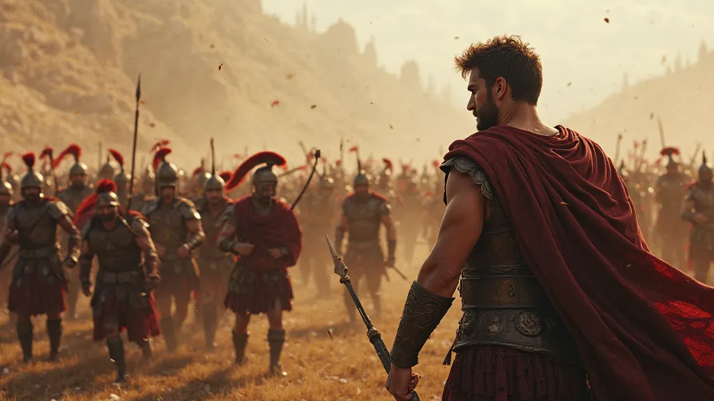 hyper realistic, ultra detailed photography  The final confrontation came in 71 BC near the Silarus River. Spartacus, aware of the odds, chose to fight rather than retreat. In a desperate last stand, he and his followers battled fiercely, but they were no ...