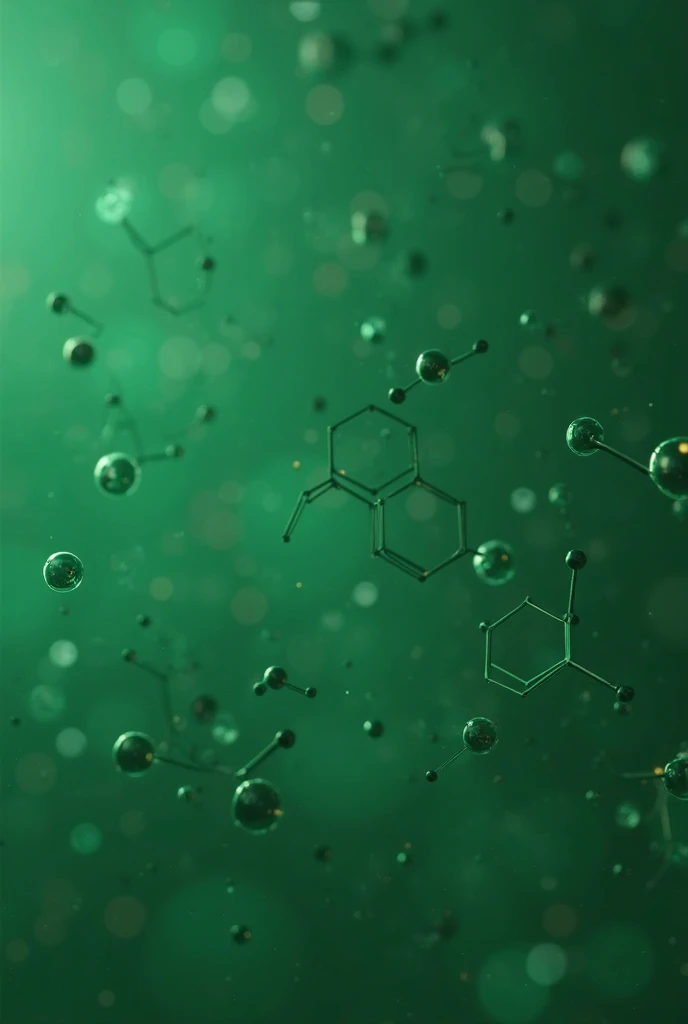 Background for PPT presentation with the theme of medicinal organic chemistry and organic synthesis where 2D organic molecules with correct Lewis structures are slightly visualized, The color green predominates in the image and there is not much variation ...