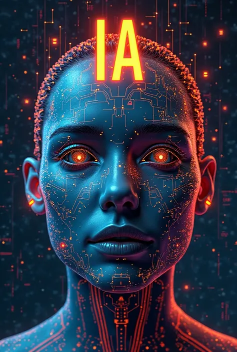 Create a retro artistic street-style poster advertising an upcoming online course on AI. The design should resemble a street poster with a high-tech and sci-fi vibes. The title should be bold and striking, such as 'IA'. Use glowing neon elements, circuit p...