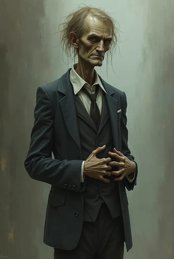 Thin tall sickly looking man in a suit with thin brown hair 