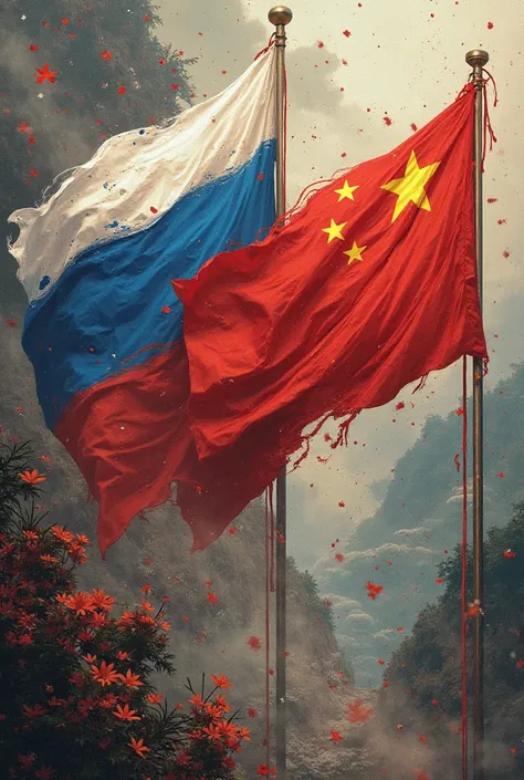 Russian flags, china, Japan mixed