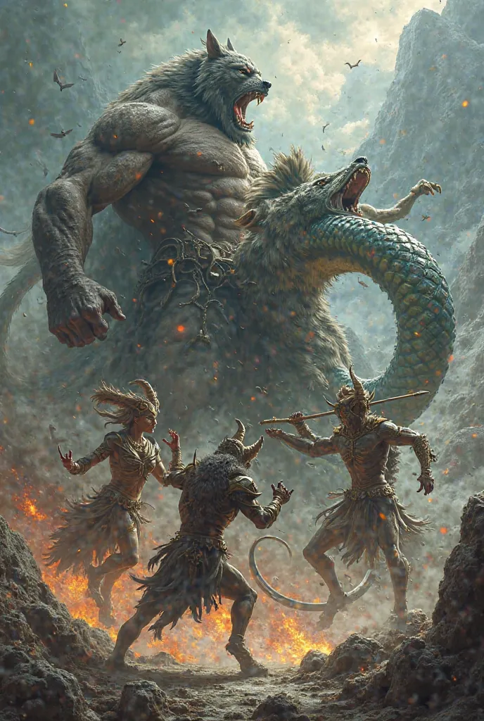 atlas, Skoll, Hydra, Anubis and Satyr Fighting Each Other