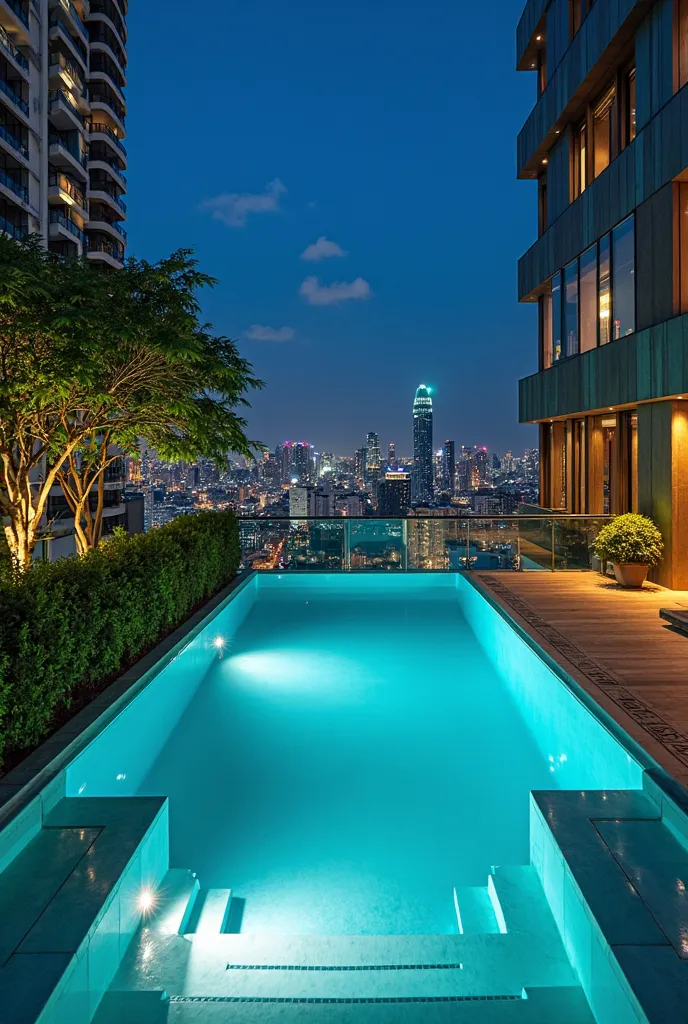 Swimming pool in a building in São Paulo at night with lighting 