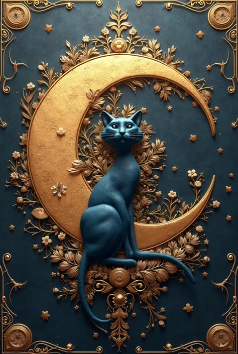 Fond d'écran 4k avec texture métallique et motif de chat et de lune 