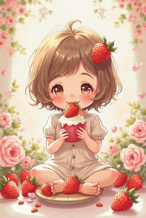 Logo girl eating strawberries with cream
