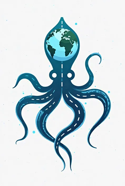 Create a logo that represents this phrase PLUS A ROUTE in the shape of a squid with tentacles and the tentacles would be several streets and the head of planet Earth 