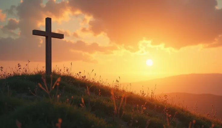 Computer image of the cross on the hill at sunset