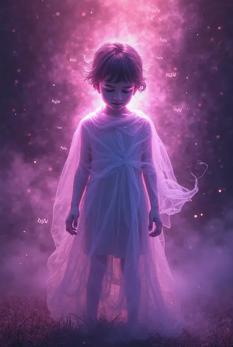 An image of a boy's ghost with the letters Buuu and in the background the color fuchzia with purple 