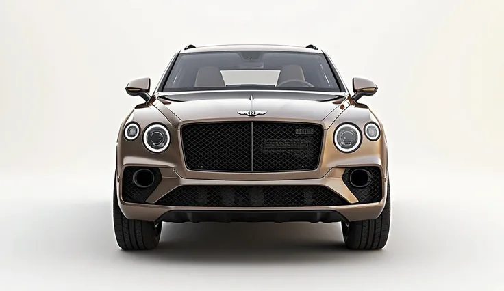 "A realistic 3D render of a Bentley Continental GT Pick-Up Truck in a straight front view with a white background. The truck features Bentley’s signature large matrix grille, round LED headlights, and a sculpted hood. The design is a fusion of luxury and r...