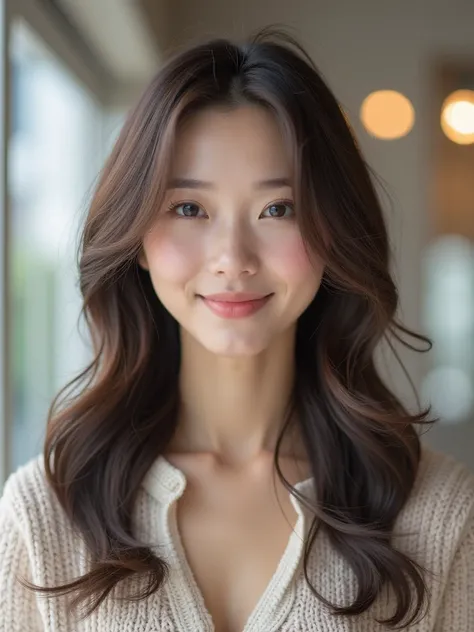  Layer Hairstyle　Waistline Hair　20th Generation　Japanese woman　 beauty　realistic skin　 Realistic Hair　 natural expression 　Natural skin texture　bright beauty salon with white lights　High Resolution, accurate, 最high quality, high definition model, high qual...