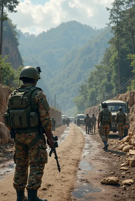 Military roadblock on the DRC-Rwanda border.