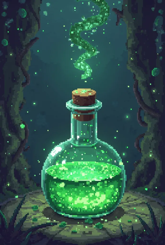 Generate me a bottle of a green potion in pixelart design to make a Habbo Holo furni