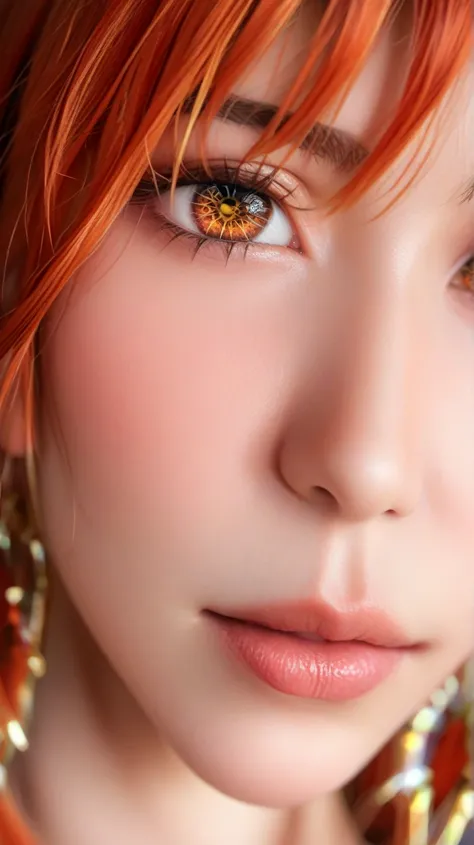 (masterpiece, best quality), 1girl, close-up, detailed eyes, (eyes:1.5), orange eyes with yellow rings, sharp focus on eyes, intricate eye details, long eyelashes, high contrast, highly detailed, photorealistic art, anime style, (by Makima:0.9), (style of ...