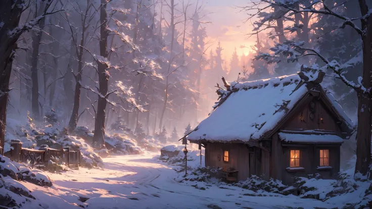 wind sounds heard in the distance、The silence of falling snow、incorporate the sound of a hearth burning firewood as an ambient sound、realistically express winter scenes。