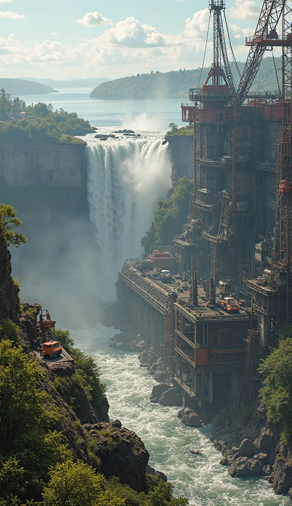 Photographs of the construction of the Niagara Falls power plant.