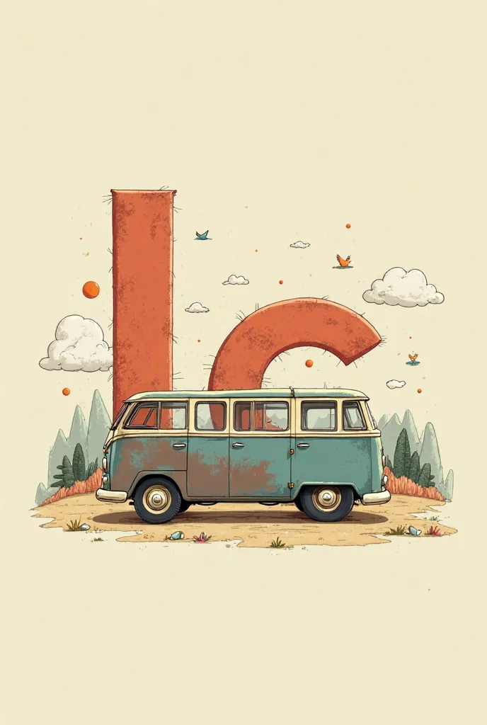 I would like you to generate an illustration of a vintage van but that the car consists of a letter L and a letter c 