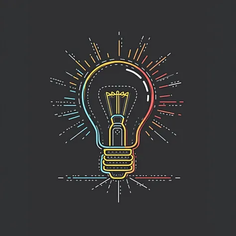 colorful light bulb outline icon vector isolated on black color background #00000.  Idea, Thought,  Solution , innovation symbol. electric light bulb, dotted line