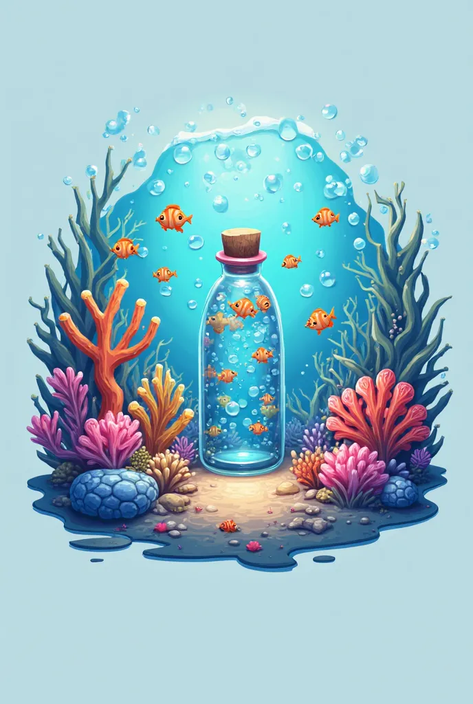 Create a logo for a store called "Botton Sea Store", with seabed elements, bubbles, some corals and little fish, all in an animated style 