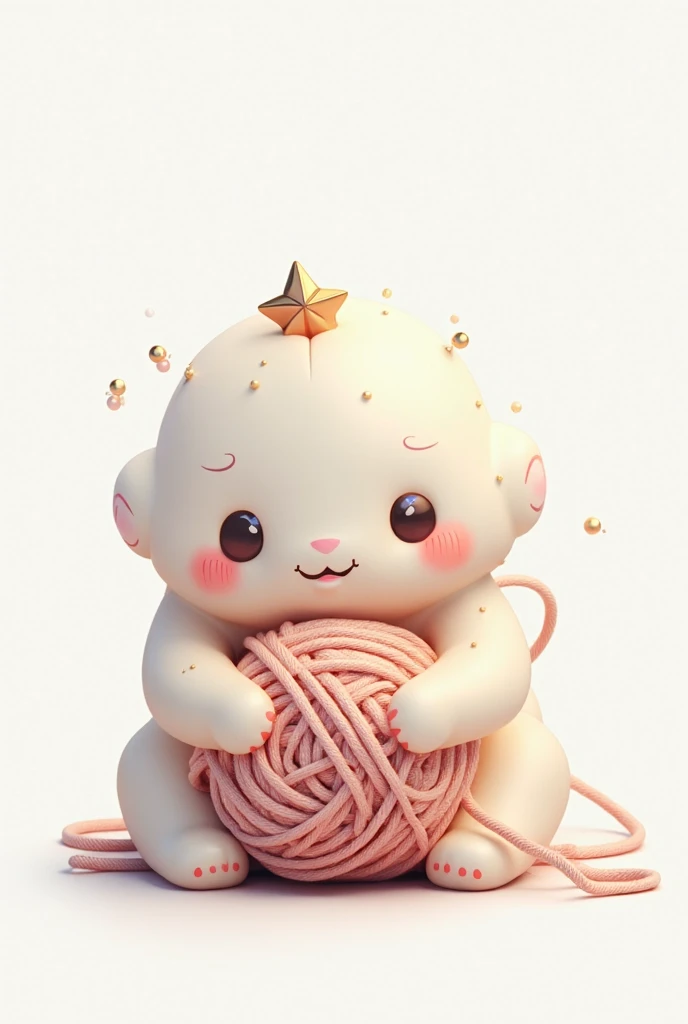 creates a small, cuddly creature with a star-shaped head and a small, plump body. The creature embracing a ball of wool, and the background is white.