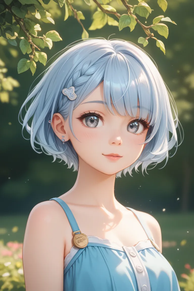 ,medium Breasts, light blue hair, short hair, silver eyes ,1 เด็กผู้หญิง,  sexy set