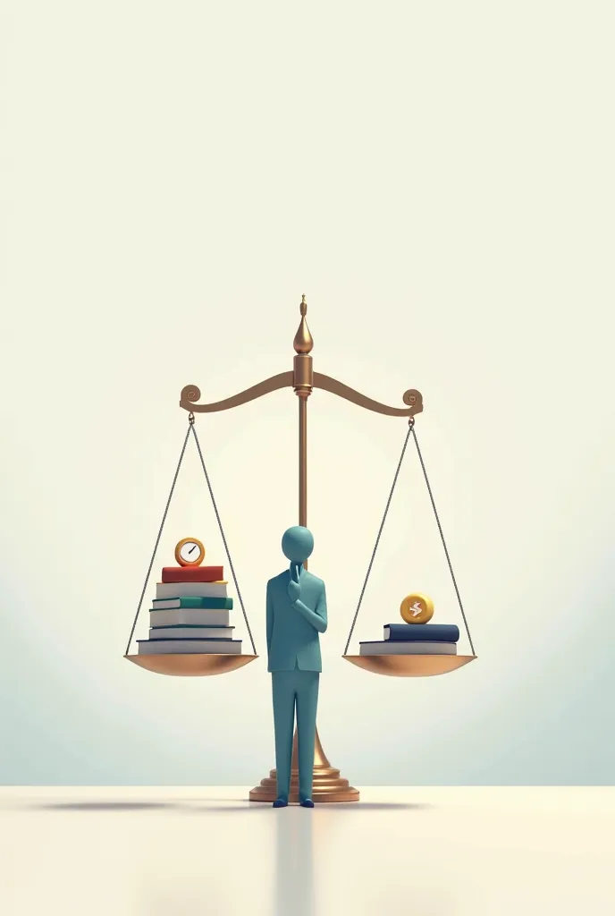 A scale with books and grades on one side and skills or experiences on the other, representing the balance between grades and other important factors in life