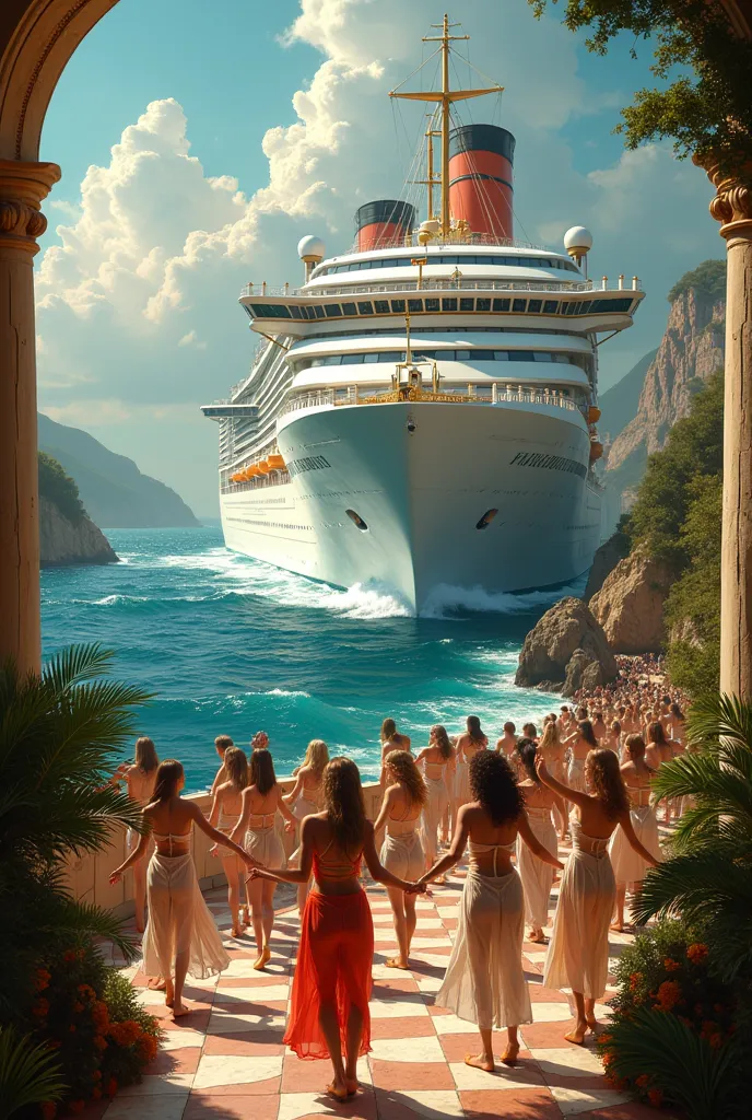 Big ship full of sexy girls dancing