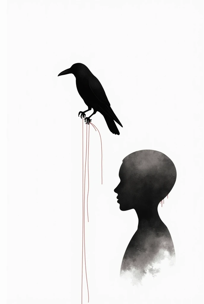 The focus on the crow and memory

The image: The laconic silhouette of a crow (black outline on a white background or vice versa), from whose beak stretches a thin line, imitating a thread or splinter. This line can go to the side of, where the silhouette ...