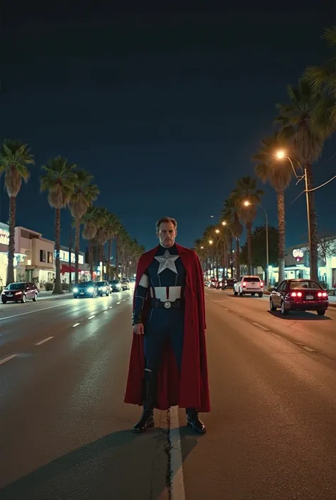 , — a mix of Marvel superheroes and Wes Anderson's quirky, symmetrical aesthetic. Still from the 1960s film, The Avengers directed by Wes Anderson], [a mix of Marvel superheroes and Anderson's quirky, symmetrical aesthetic], [1960s Los Angeles], [night], [...