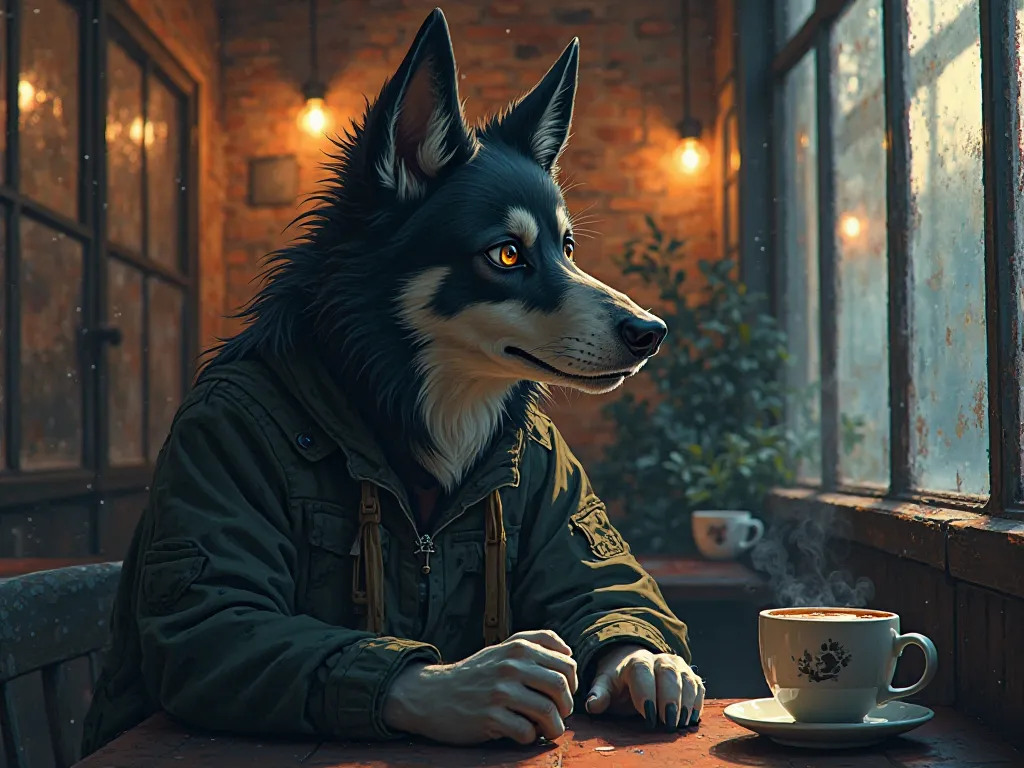 capa para um album de musica LOFI, o nome do album é "Midnight Café". Um riot dog anime