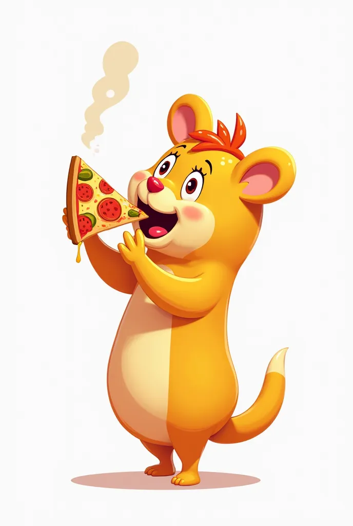 Capture cartoon eating pizza with white background 