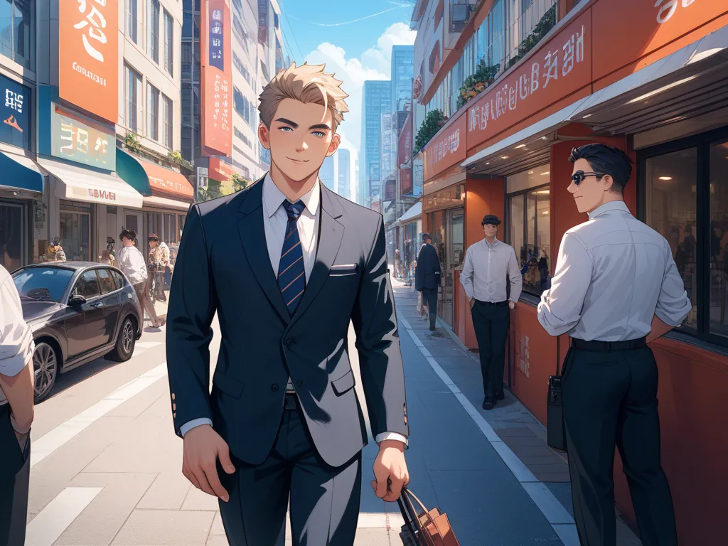 1 Japanese man, at street, cool guy, wearing suits