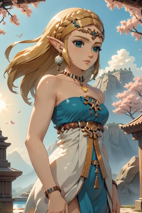 High Resolution, Masterpiece, Best Quality, Super Detailed 
Beautiful portrait,Princess Zelda from Tears of the Kingdom, 1 girl, close-up, gorgous, alluring, gorgeous body, breasts, green eyes, Head and shoulders portrait Beautiful Princess Zelda inside go...